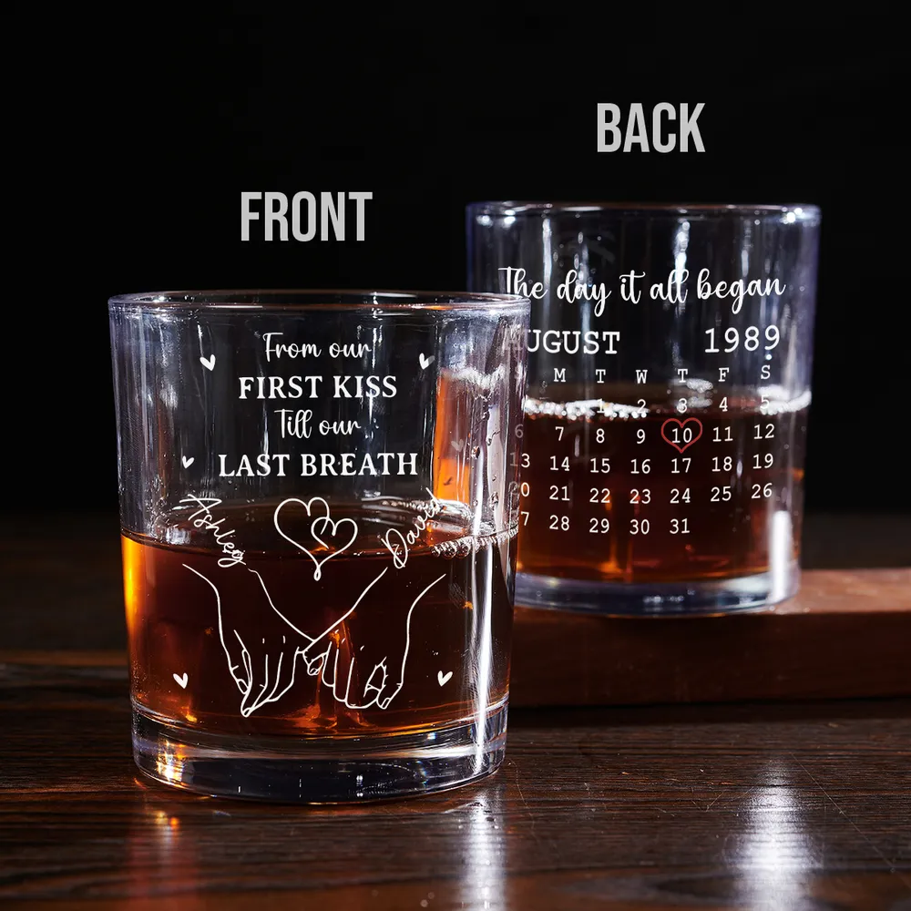 Personalized Whiskey Glass with Date Calendar β The Day It All Began Couple Gift for Romantic Anniversaries - Image 3