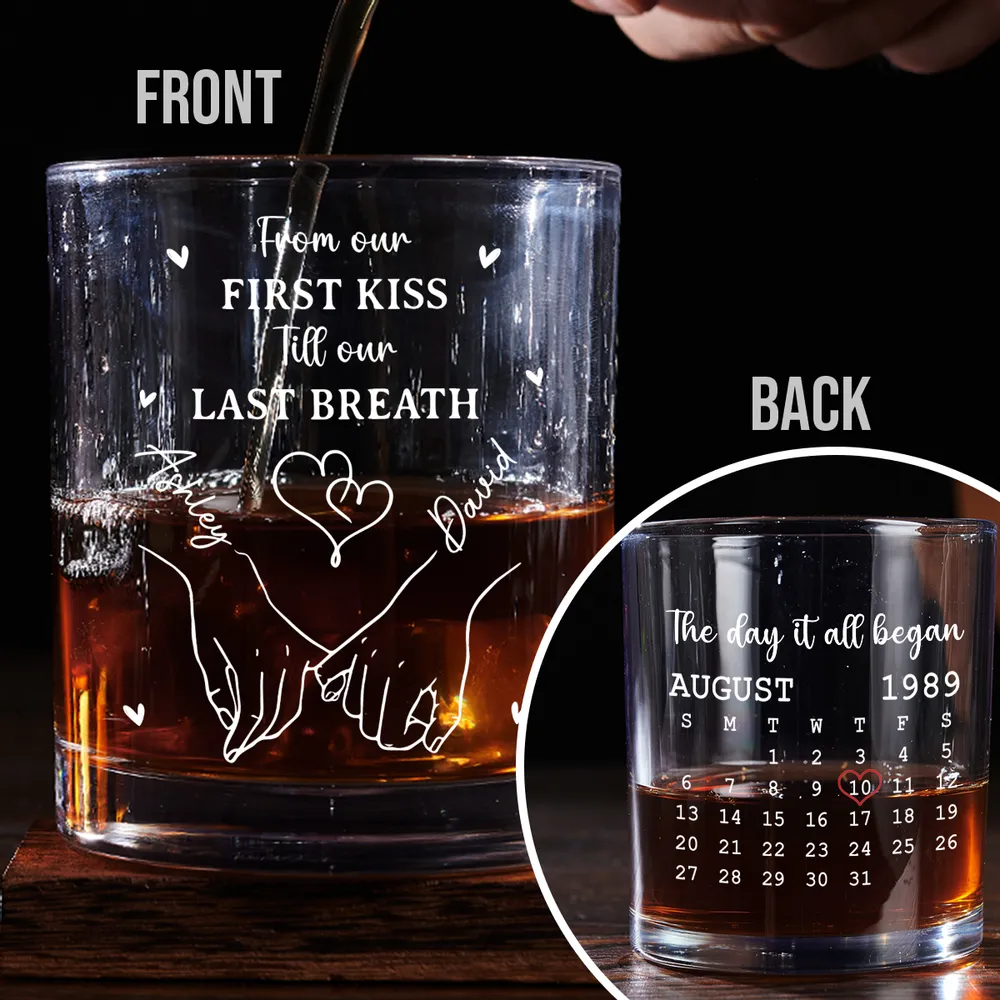 Personalized Whiskey Glass with Date Calendar β The Day It All Began Couple Gift for Romantic Anniversaries - Image 4