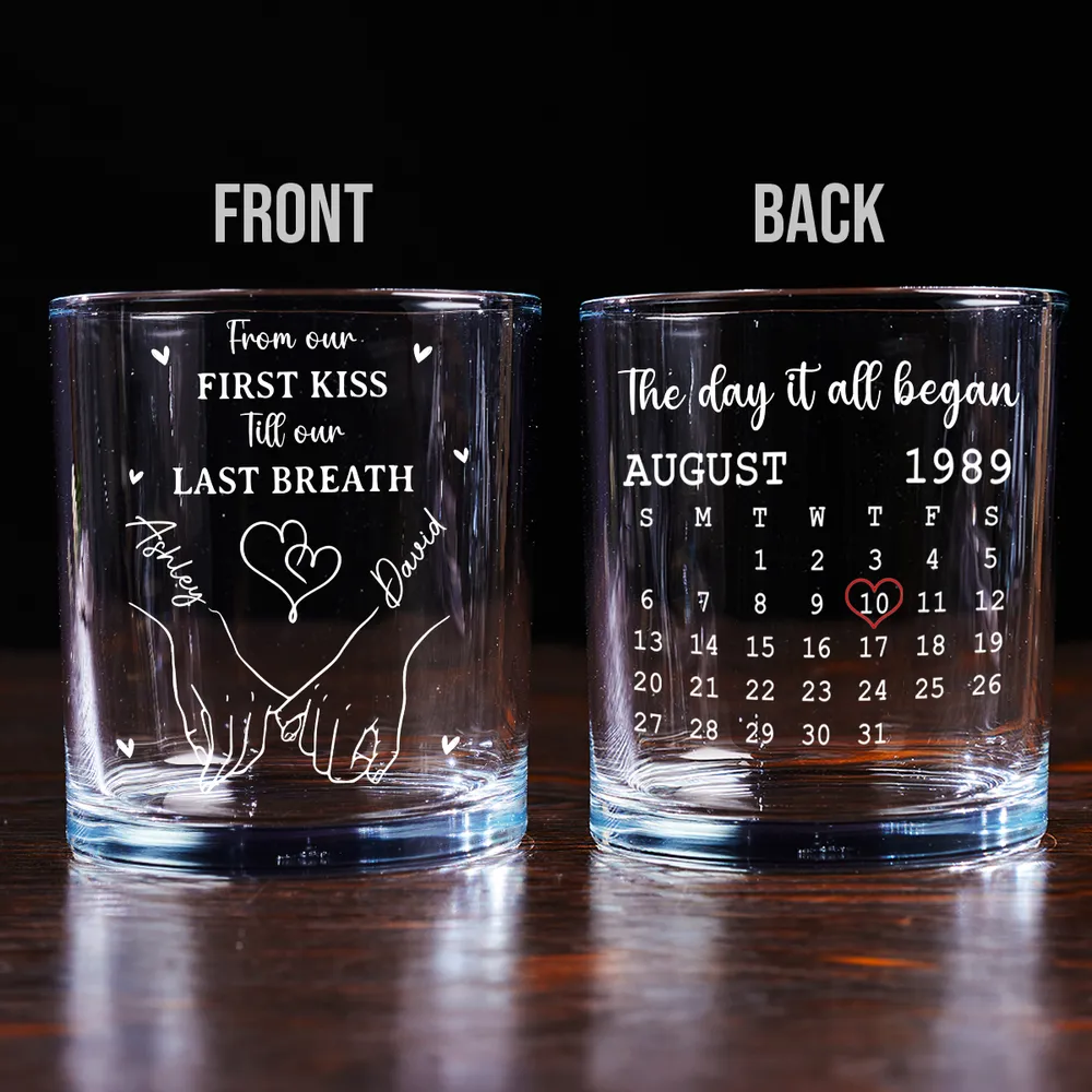Personalized Whiskey Glass with Date Calendar β The Day It All Began Couple Gift for Romantic Anniversaries - Image 5