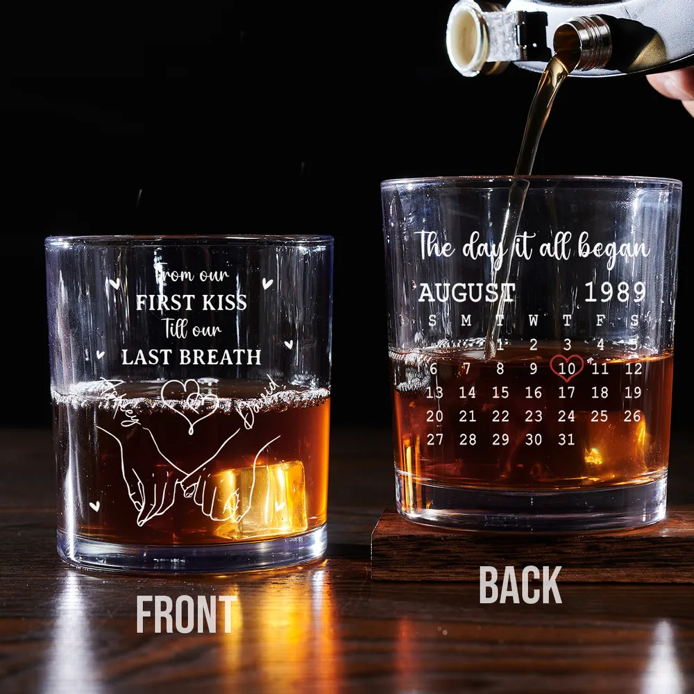 Personalized Whiskey Glass with Date Calendar β The Day It All Began Couple Gift for Romantic Anniversaries - Image 6