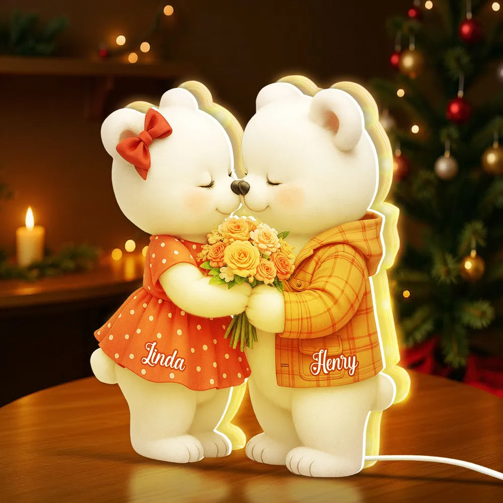 Personalized Acrylic Light Box with Kissing Bear Couple, Soft Warm Glow Romantic Bedroom Lamp, Unique Gift for Couples - Image 5