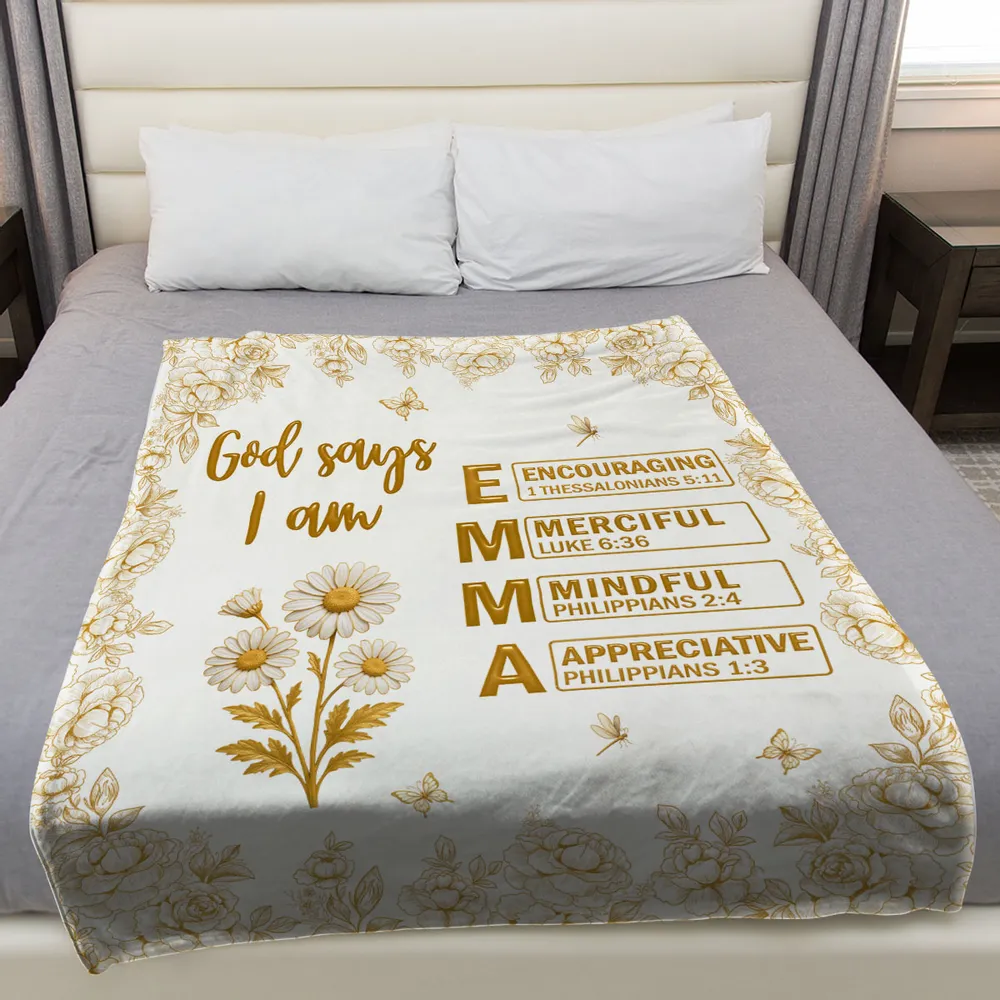Custom Throw Blanket God Says You Are ... Bible Verse Affirmations with Gold Floral Design for Sofa Bed Unique Faith Gift - Image 3