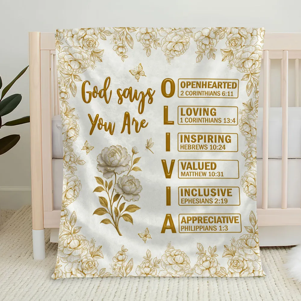 Custom Throw Blanket God Says You Are ... Bible Verse Affirmations with Gold Floral Design for Sofa Bed Unique Faith Gift - Image 5