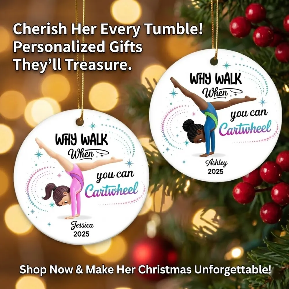 Ceramic Ornament Personalized for a Gymnast, Why Walk When You Can Cartwheel Keepsake, Sweet Holiday Gift - Image 3