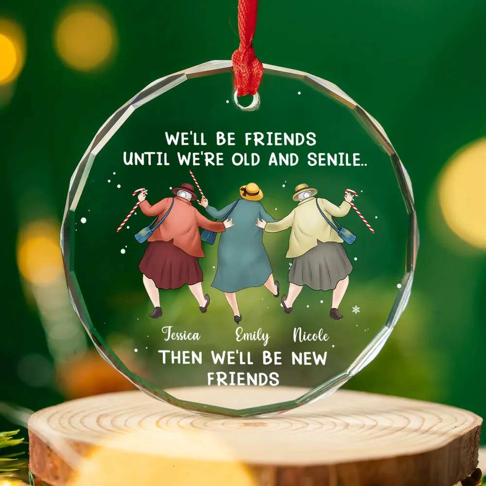 Personalized Crystal Ornament Best Friends Quote Christmas Tree Decor, Cute Cartoon Bestie Gift With Festive Snowflakes - Image 3