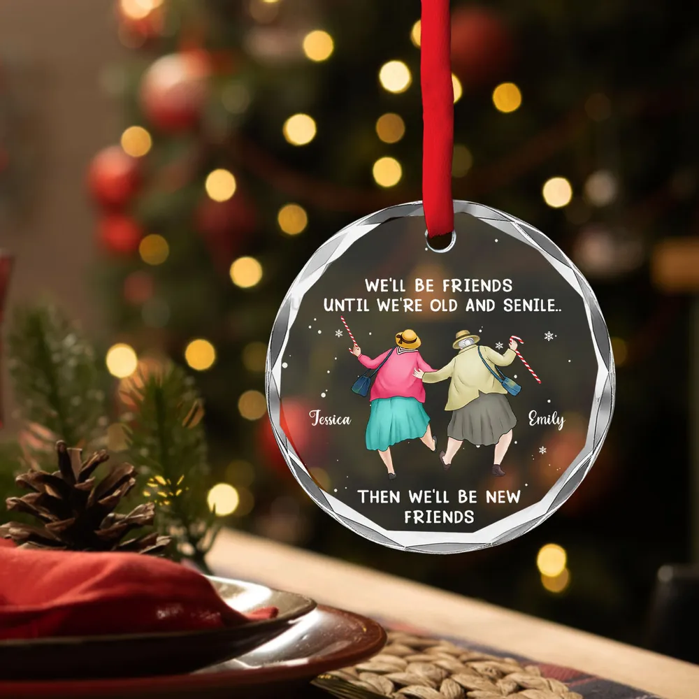 Personalized Crystal Ornament Best Friends Quote Christmas Tree Decor, Cute Cartoon Bestie Gift With Festive Snowflakes - Image 4