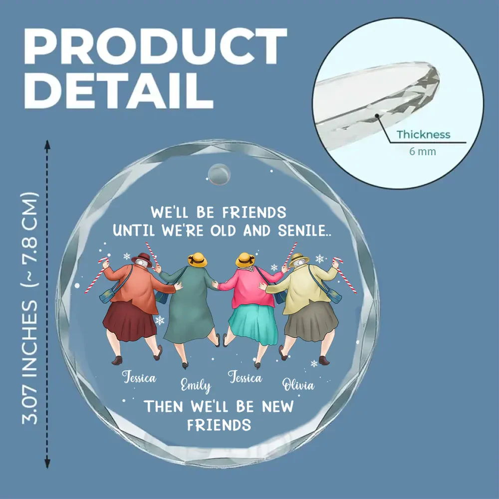 Personalized Crystal Ornament Best Friends Quote Christmas Tree Decor, Cute Cartoon Bestie Gift With Festive Snowflakes - Image 5