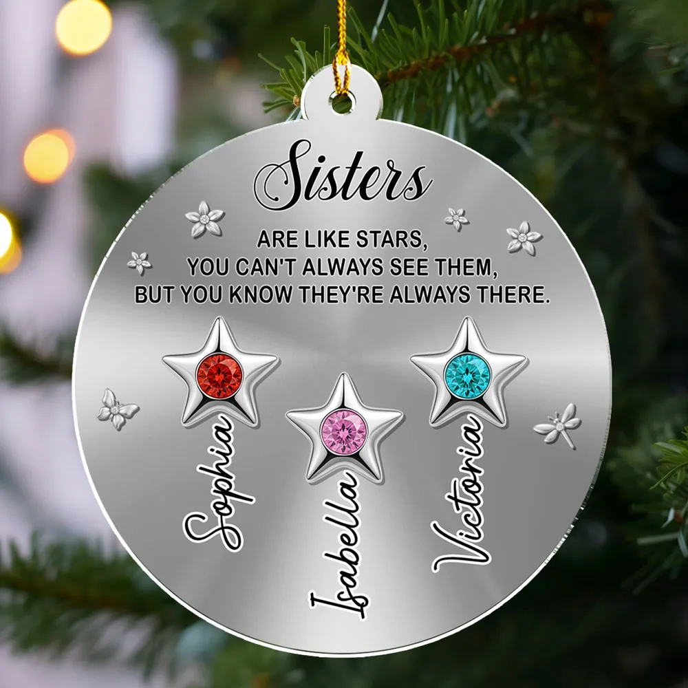 Personalized Sisters Acrylic Ornament with Star Design, Sparkly Birthstone Look, Holiday Decor, Creative Sister Gift - Image 3