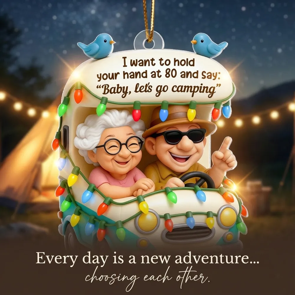 Personalized Camping RV Acrylic Ornament, Smiling Older Couple Road Trip Scene, Warm Holiday Decor, Creative Christmas Gift for Couples - Image 6