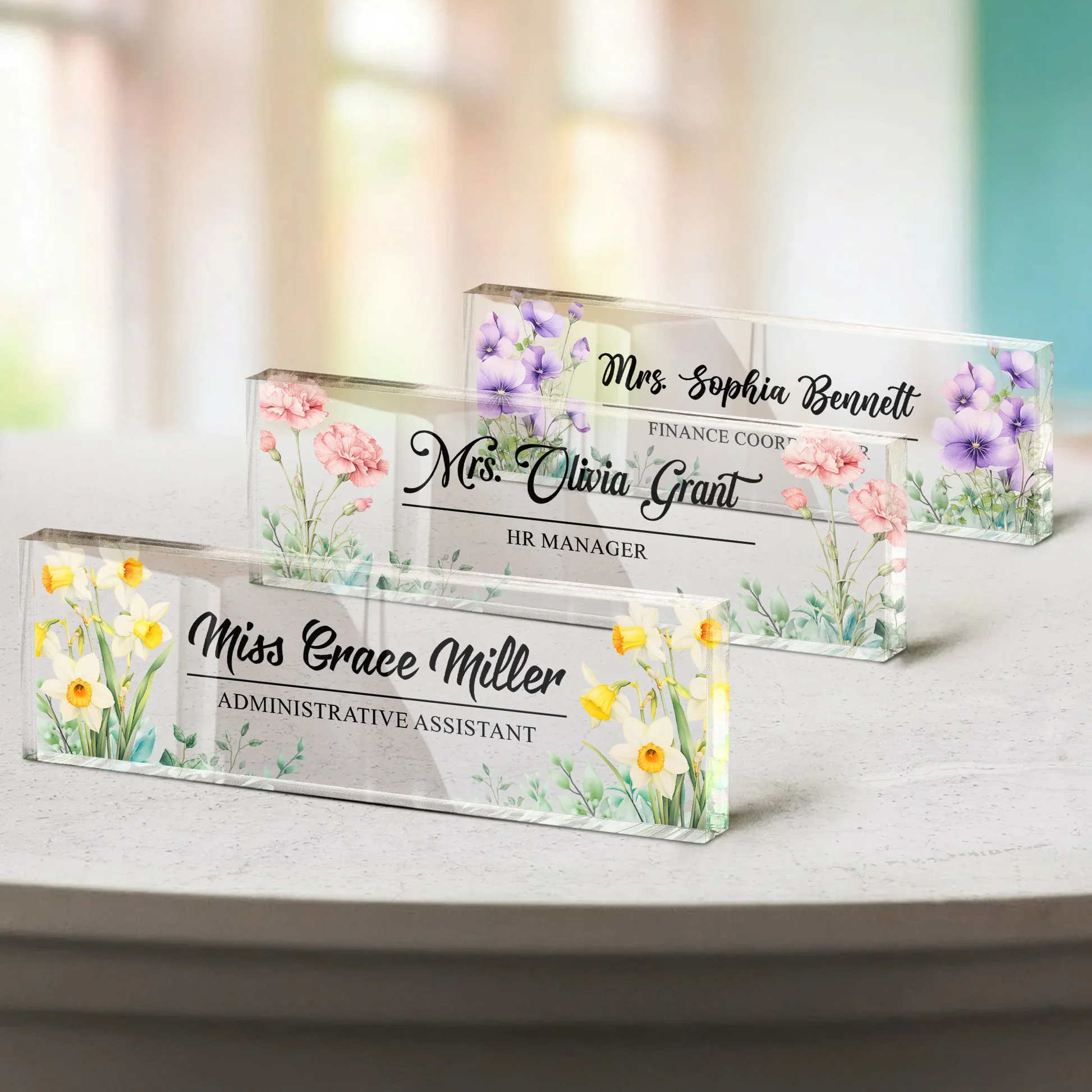 Personalized Rectangle Acrylic Block Plaque With Birth Flower Style Desk Decor, Unique Thank You Gift For Teacher Or Coworker - Image 2