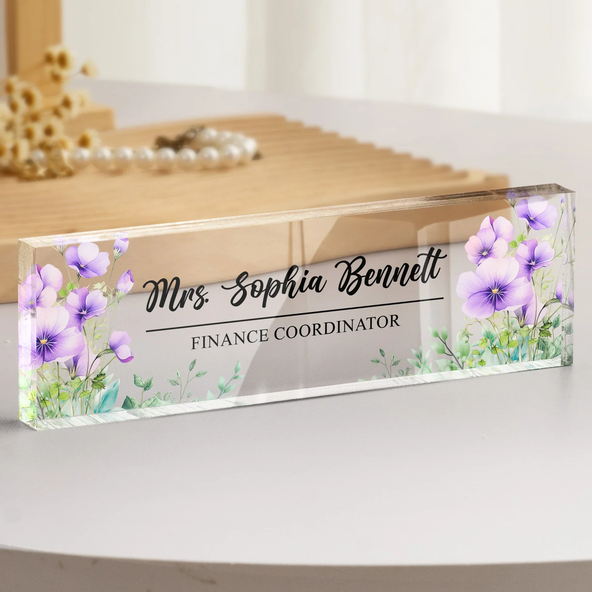 Personalized Rectangle Acrylic Block Plaque With Birth Flower Style Desk Decor, Unique Thank You Gift For Teacher Or Coworker - Image 7