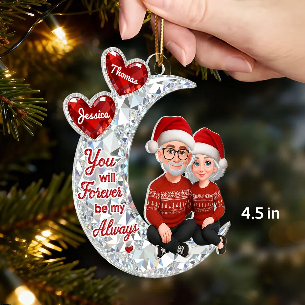 Acrylic Ornament You will Forever be my Always Moon Couple, Cozy Holiday Keepsake, Personalized Creative Gift for Couples - Image 2