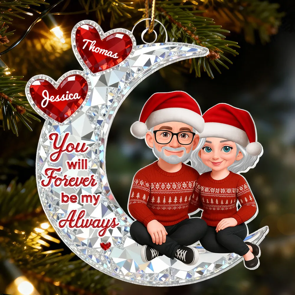 Acrylic Ornament You will Forever be my Always Moon Couple, Cozy Holiday Keepsake, Personalized Creative Gift for Couples - Image 3
