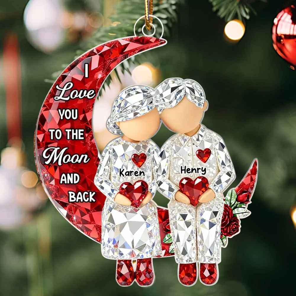 Personalized Acrylic Ornament Couple Love You to the Moon and Back Christmas Tree Decor, Unique Gift for Him or Her