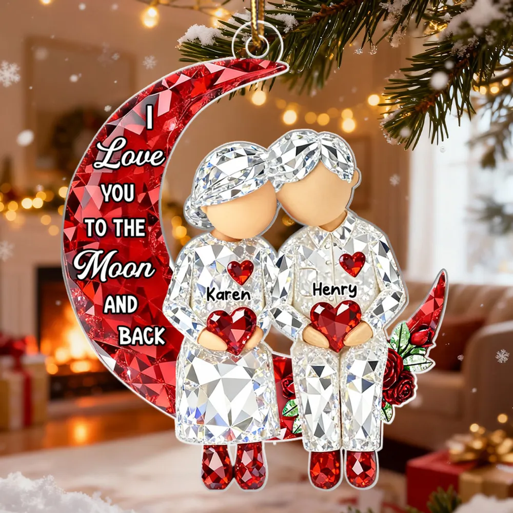 Personalized Acrylic Ornament Couple Love You to the Moon and Back Christmas Tree Decor, Unique Gift for Him or Her - Image 3
