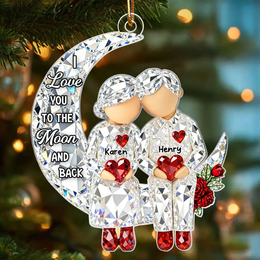 Personalized Acrylic Ornament Couple Love You to the Moon and Back Christmas Tree Decor, Unique Gift for Him or Her - Image 8