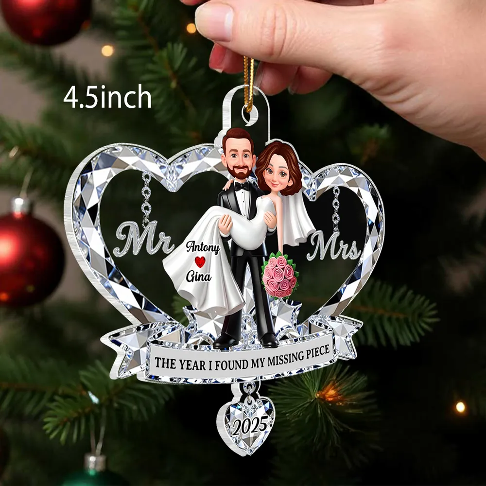Personalized Acrylic Ornament for Couple, Mr & Mrs Bride in Groom's Arms, Christmas Tree Keepsake Unique Gift - Image 2