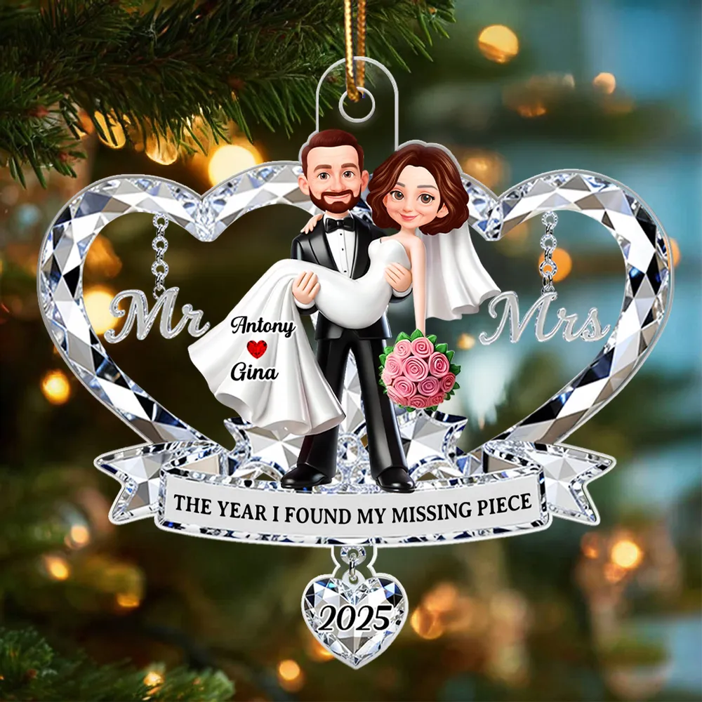 Personalized Acrylic Ornament for Couple, Mr & Mrs Bride in Groom's Arms, Christmas Tree Keepsake Unique Gift - Image 3