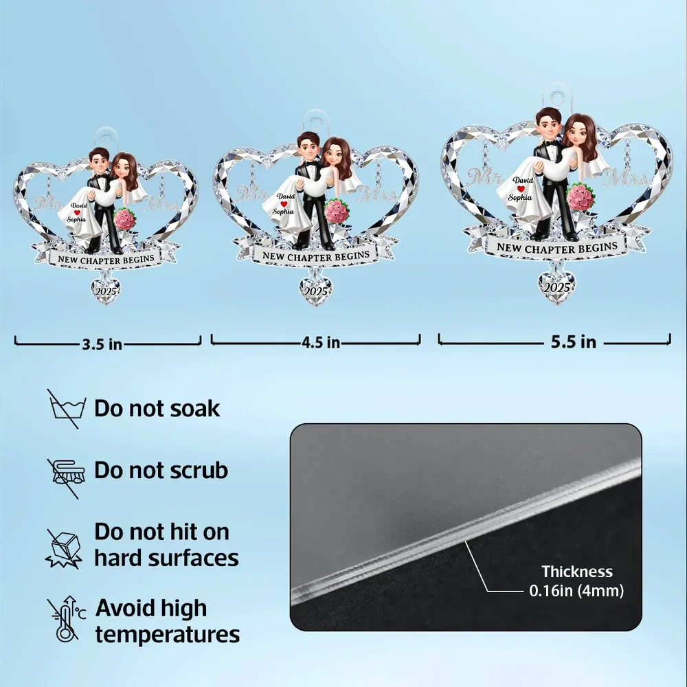 Personalized Acrylic Ornament for Couple, Mr & Mrs Bride in Groom's Arms, Christmas Tree Keepsake Unique Gift - Image 4