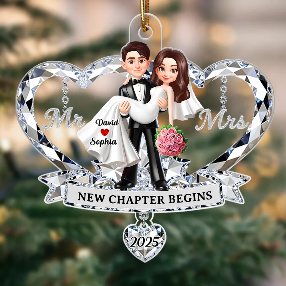 Personalized Acrylic Ornament for Couple, Mr & Mrs Bride in Groom's Arms, Christmas Tree Keepsake Unique Gift - Image 5