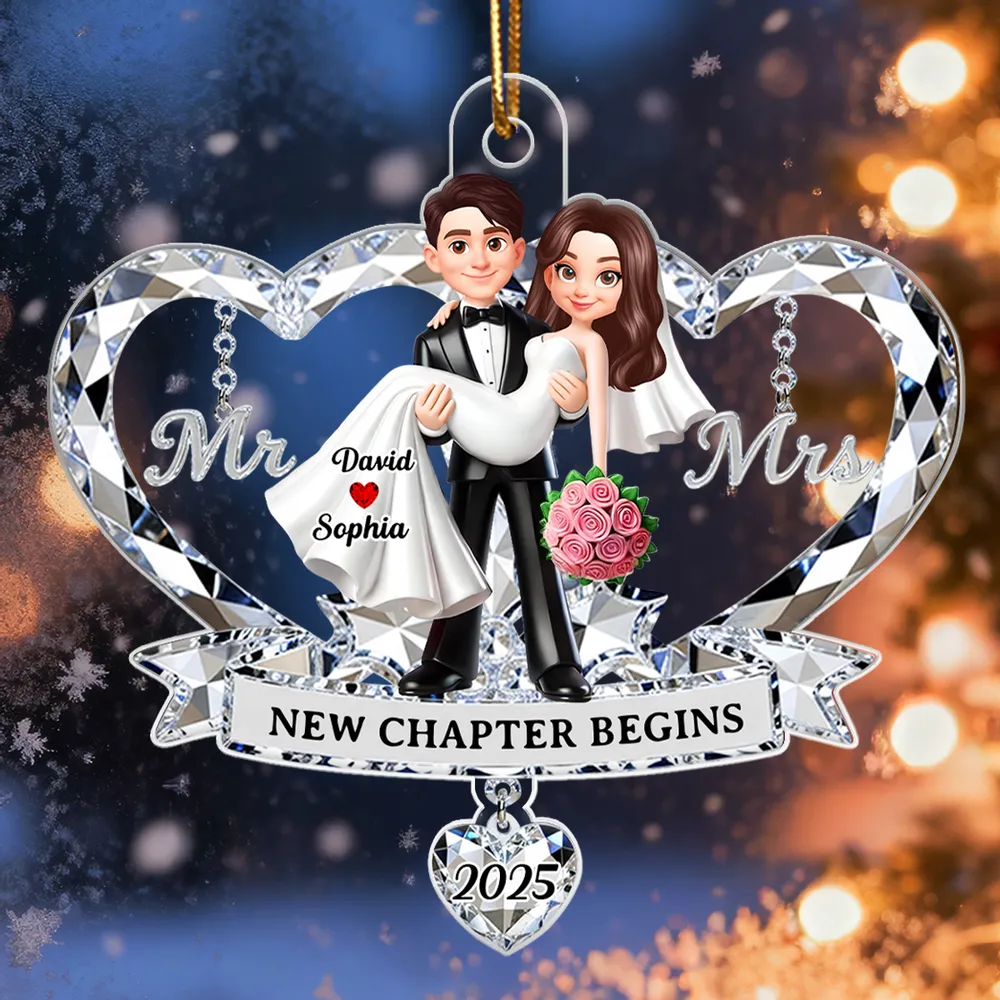 Personalized Acrylic Ornament for Couple, Mr & Mrs Bride in Groom's Arms, Christmas Tree Keepsake Unique Gift - Image 6