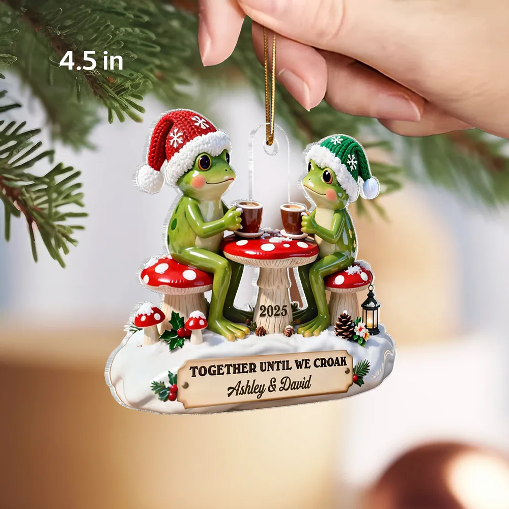 Personalized Acrylic Ornament Frog Couple Coffee Date, Cottagecore Cute Design, Unique Christmas Gift For Couple - Image 2