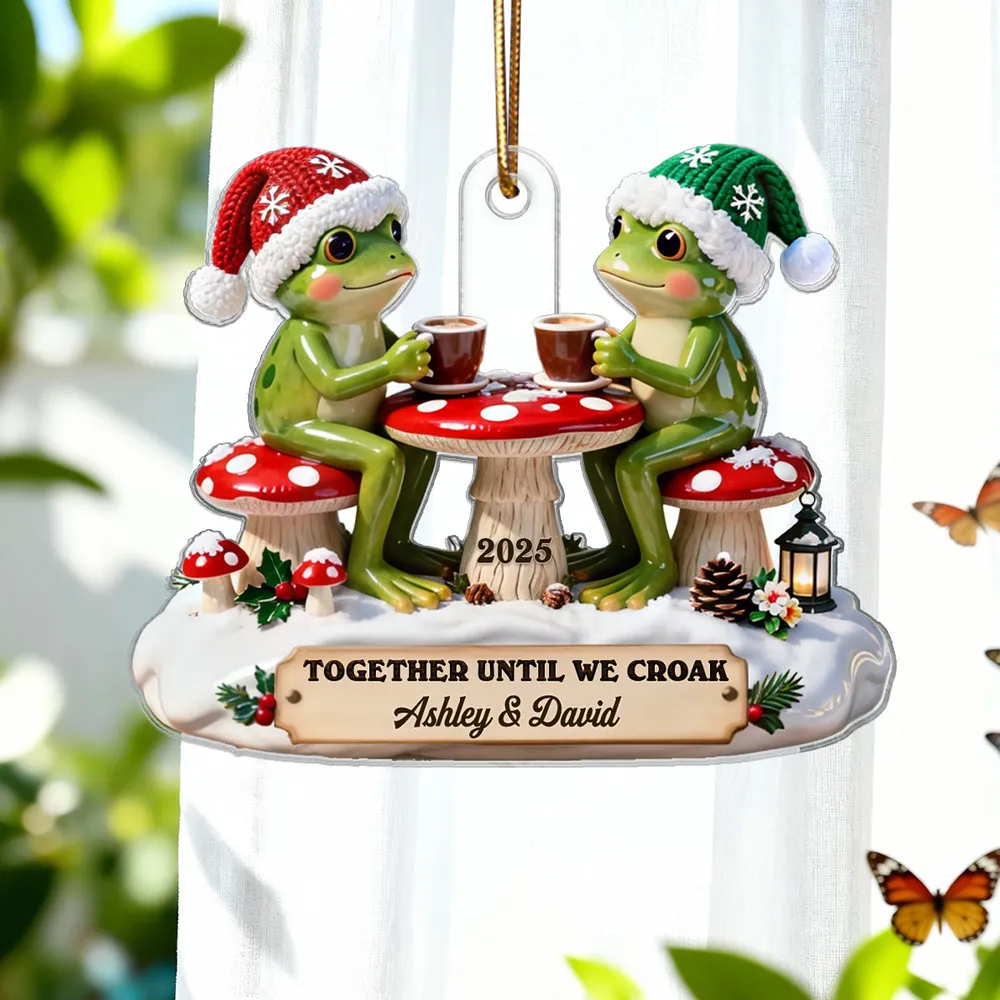 Personalized Acrylic Ornament Frog Couple Coffee Date, Cottagecore Cute Design, Unique Christmas Gift For Couple - Image 3