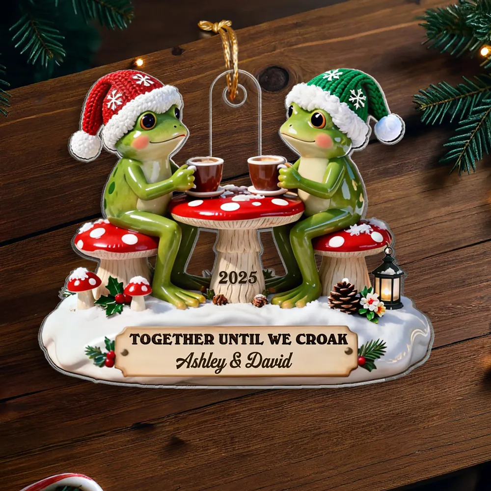 Personalized Acrylic Ornament Frog Couple Coffee Date, Cottagecore Cute Design, Unique Christmas Gift For Couple - Image 4