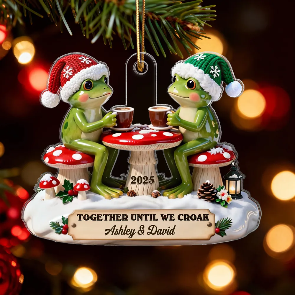 Personalized Acrylic Ornament Frog Couple Coffee Date, Cottagecore Cute Design, Unique Christmas Gift For Couple - Image 5
