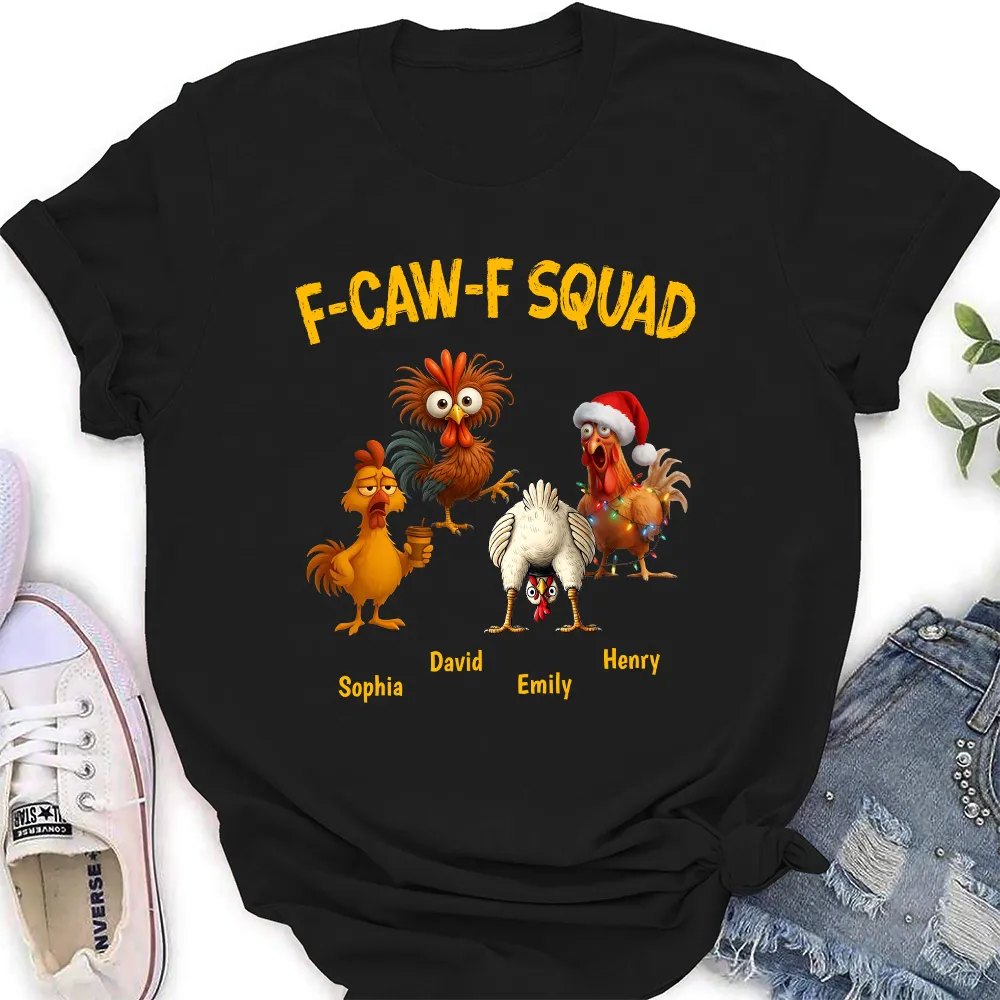 Funny F-CAW-F Squad Chicken Classic Tee, Personalized One of a Kind Gift for Your Crew, Holiday Party Laughs - Image 4