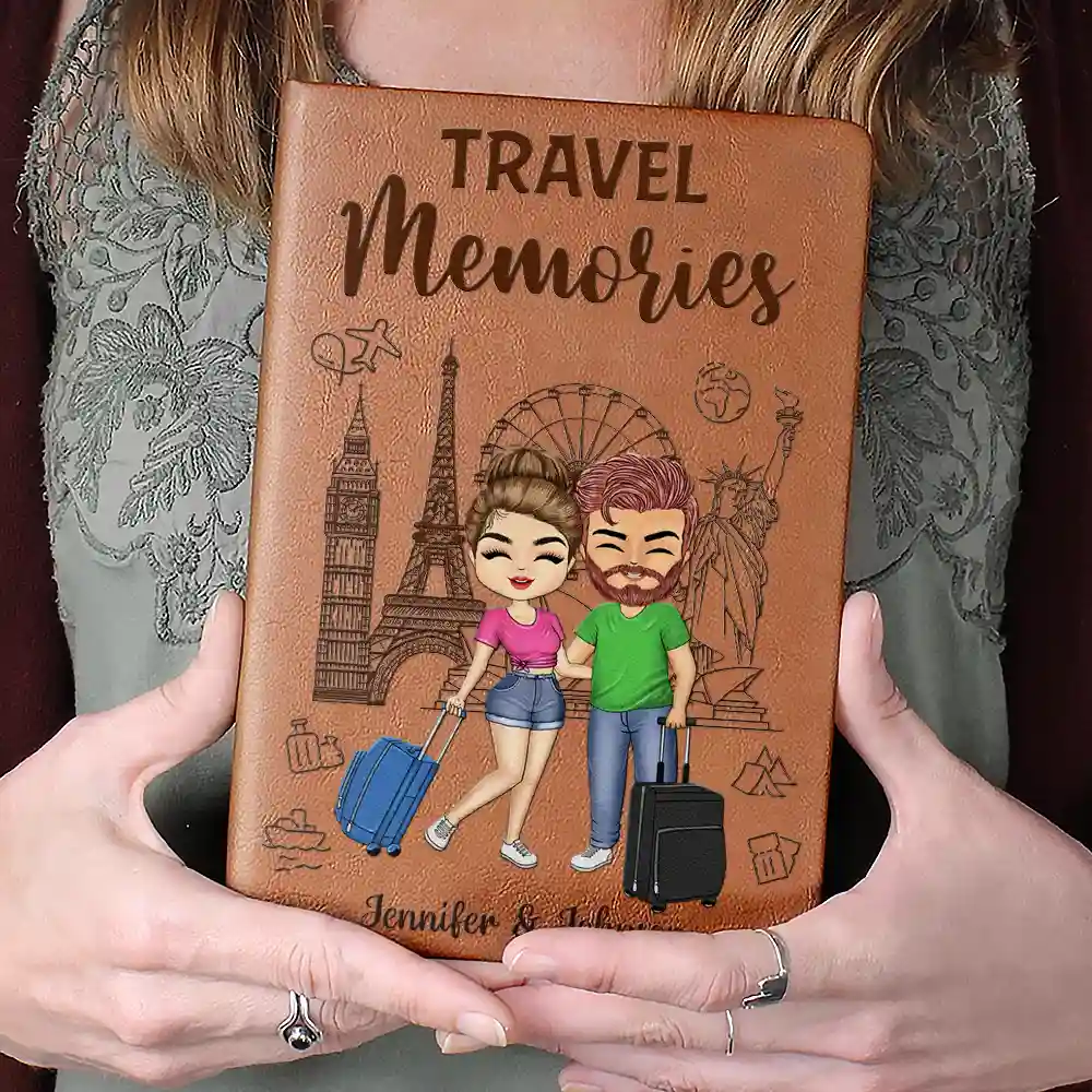 Personalized Our Adventure Book Leather Journal for Couples, Cute Travel Cartoon Cover, Unique Gift for Him or Her - Image 3