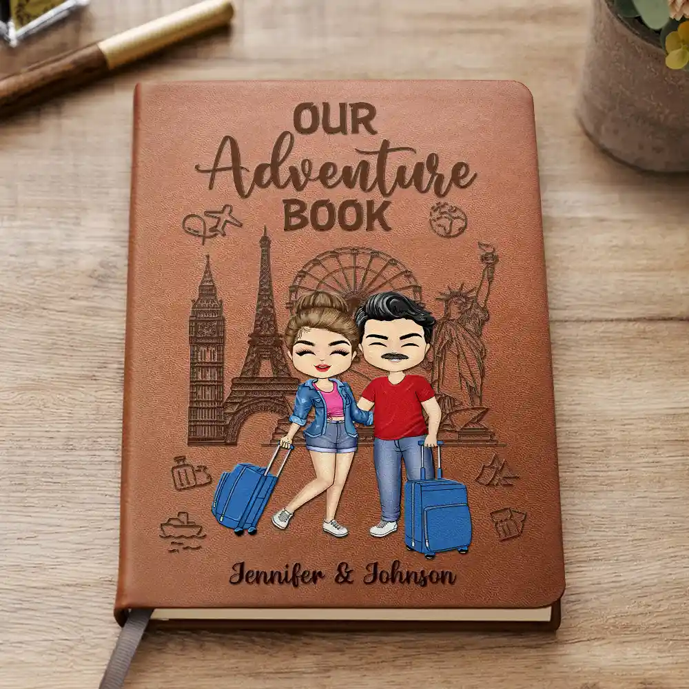 Personalized Our Adventure Book Leather Journal for Couples, Cute Travel Cartoon Cover, Unique Gift for Him or Her - Image 6