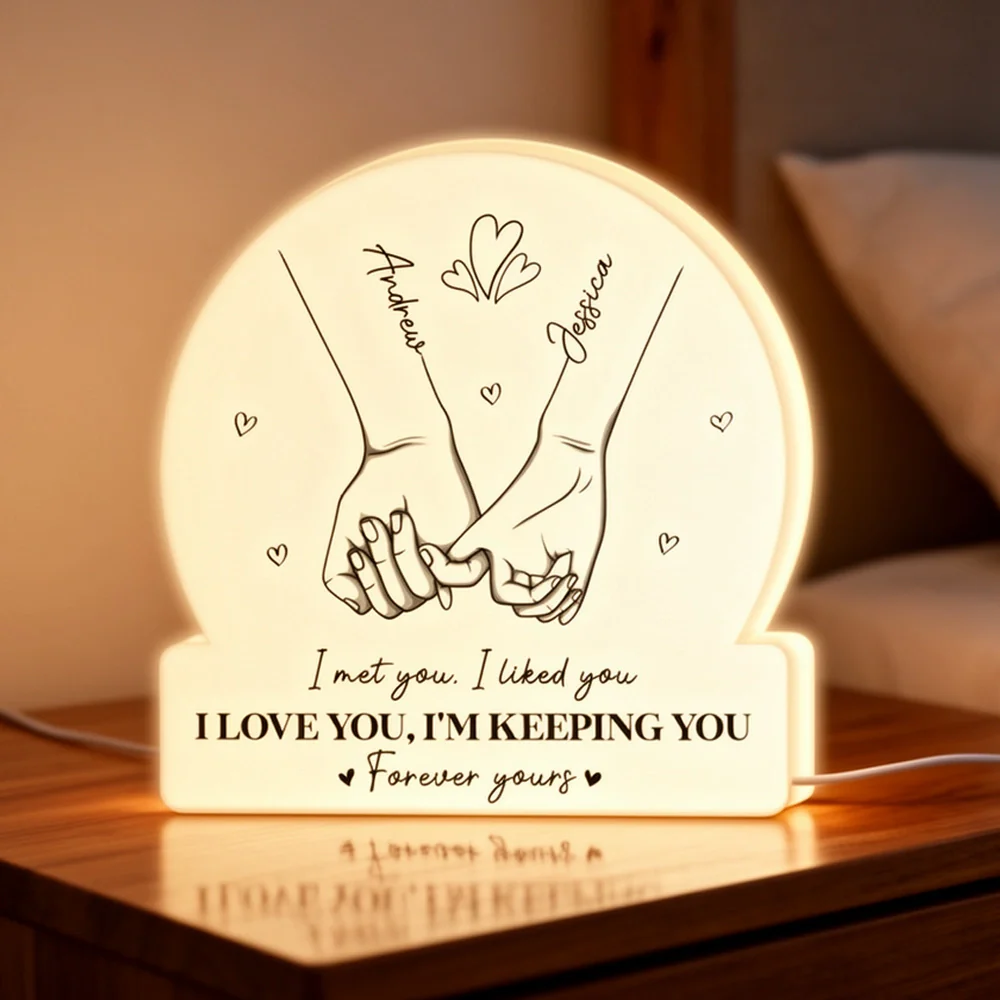 Personalized Acrylic Light Box with Holding Hands Sketch, Warm Glow Bedroom Lamp, Unique Romantic Gift for Couple
