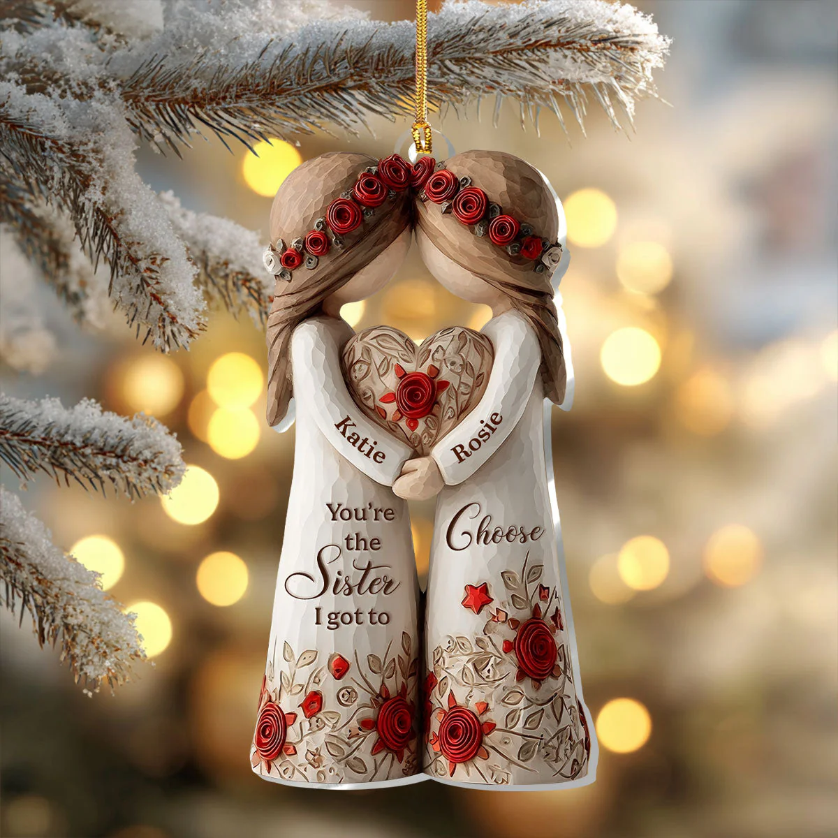 Acrylic Ornament Personalized Sister Gift, Heartwarming Sisters Hugging Heart Design for Holiday Home Decoration, Unique Keepsake - Image 2