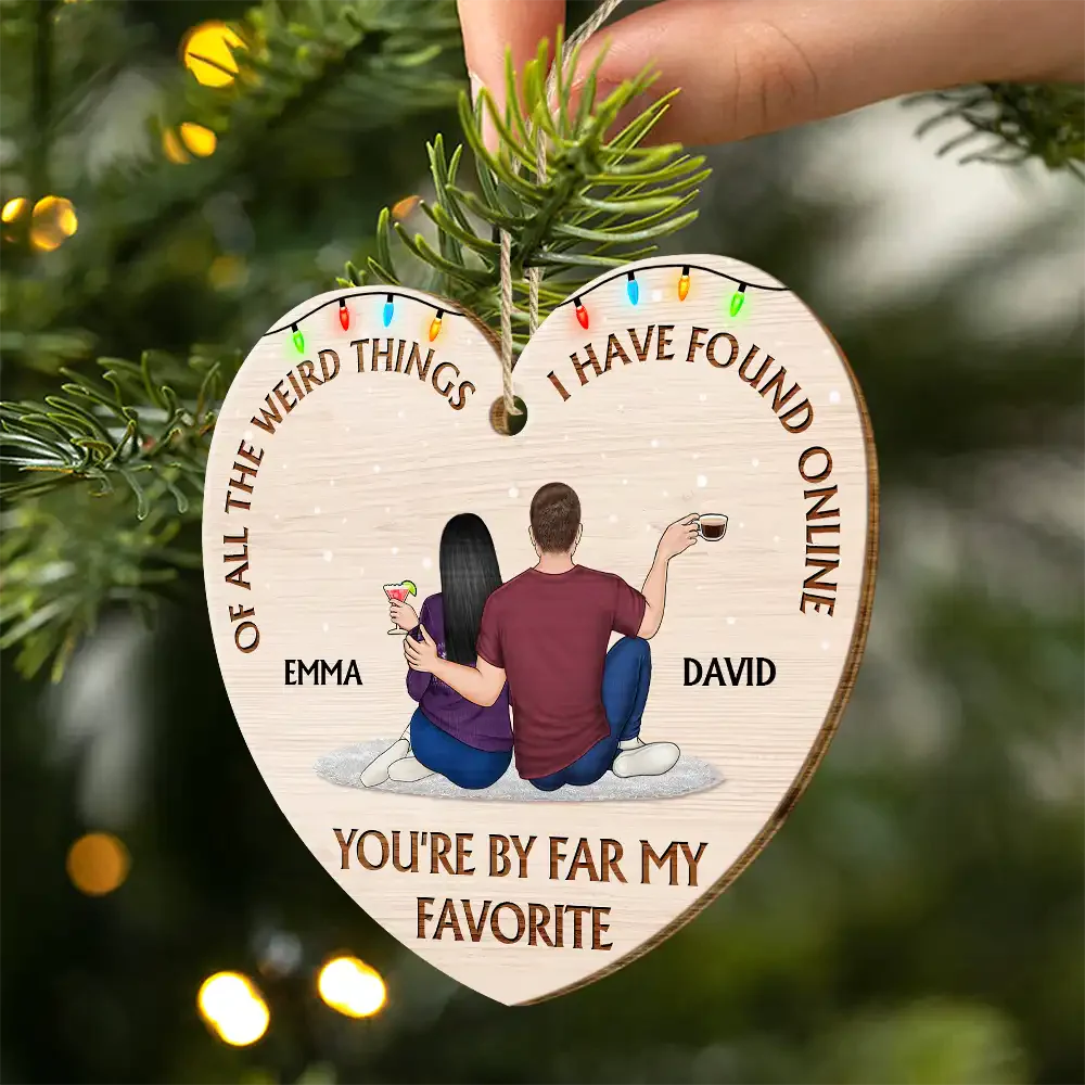 Personalized Couple Heart Wooden Ornament With Funny Love Quote, Cozy Christmas Tree Decor, Unique Gift for Husband or Wife - Image 2