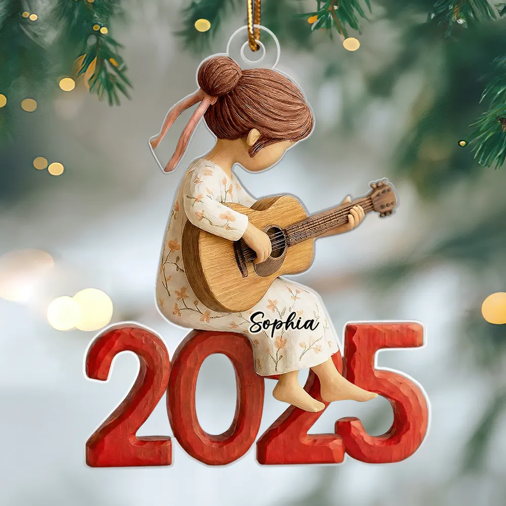 Personalized Acrylic Ornament Girl Playing Guitar Holiday Decor, Cute Keepsake Gift For Music Lover - Image 3