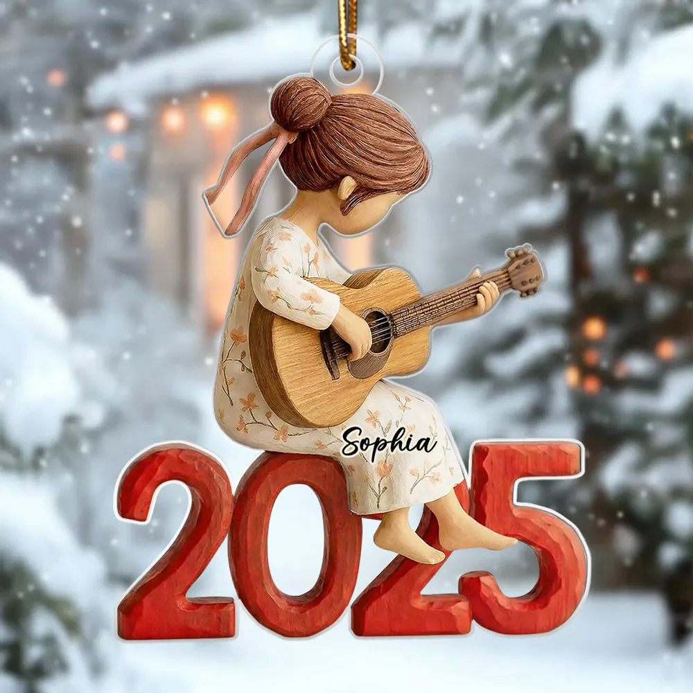 Personalized Acrylic Ornament Girl Playing Guitar Holiday Decor, Cute Keepsake Gift For Music Lover - Image 5