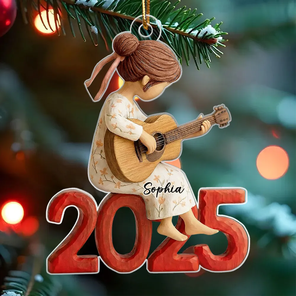 Personalized Acrylic Ornament Girl Playing Guitar Holiday Decor, Cute Keepsake Gift For Music Lover - Image 7