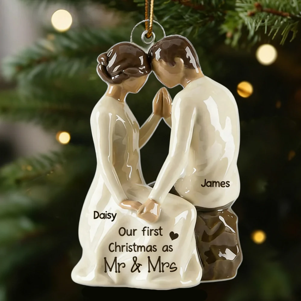 Personalized Acrylic Ornament Romantic Couple Holiday Tree Keepsake Soft Modern Look Unique Gift for Wife Husband or Couple