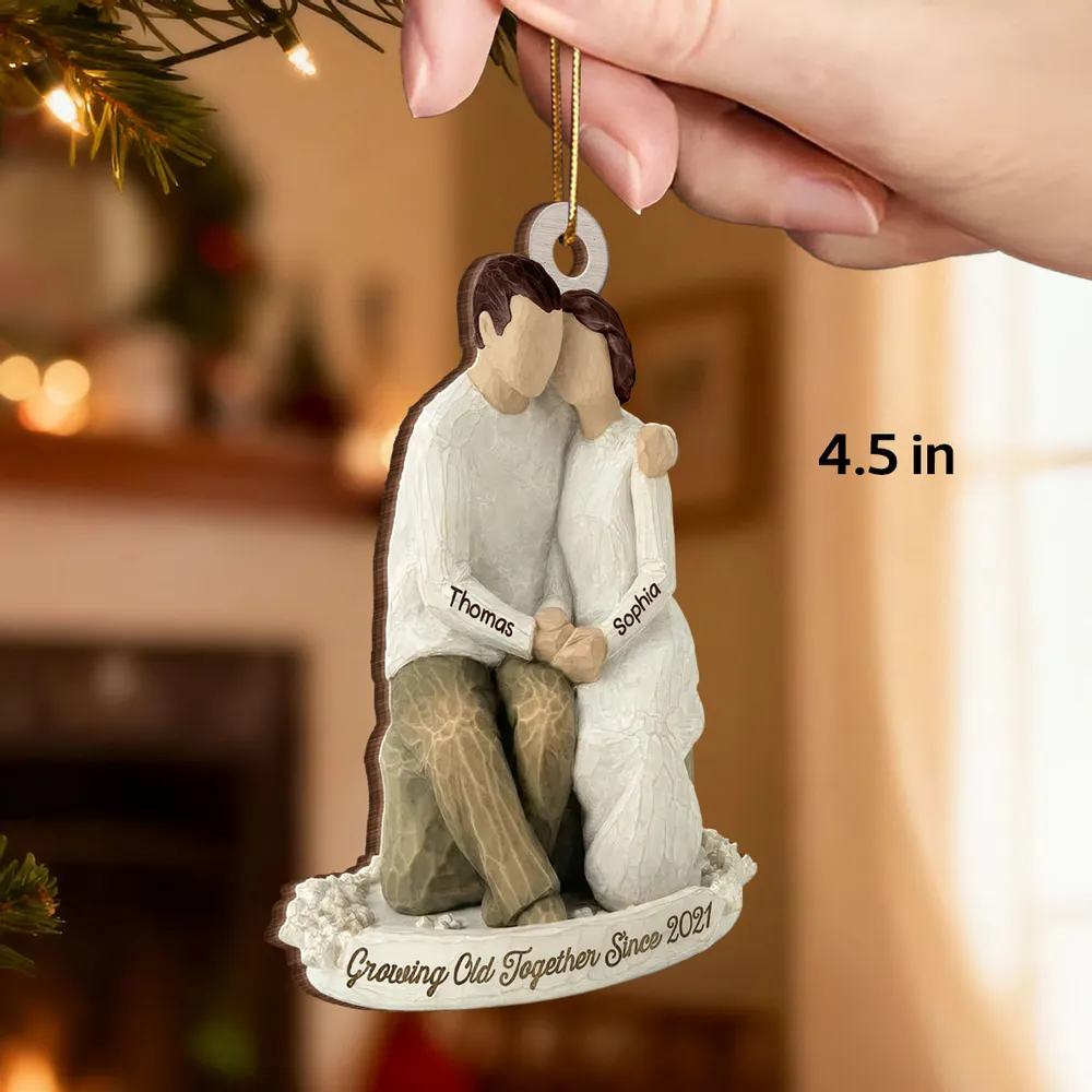 Custom Romantic Wooden Ornament with Cuddling Couple, Cozy Holiday Tree Decoration, Meaningful Unique Gift for Him & Her - Image 2