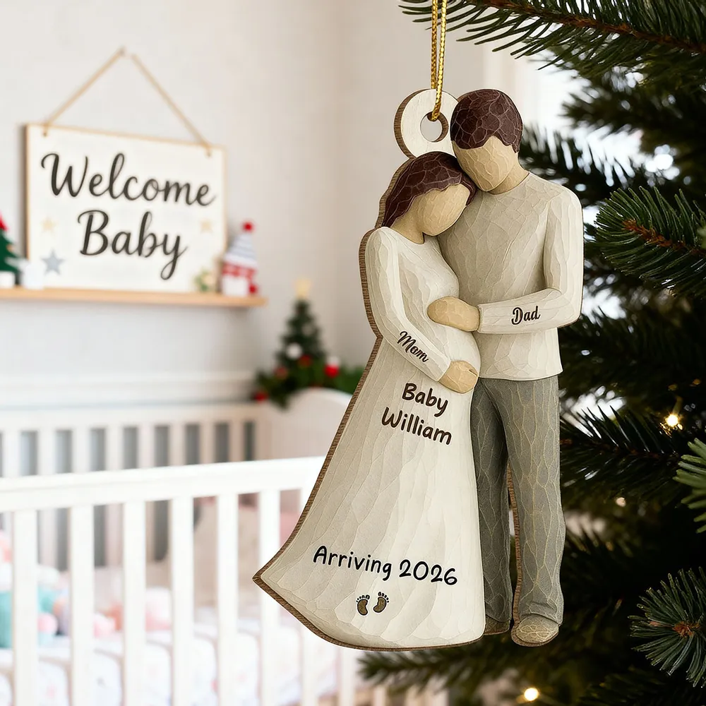 Wooden Ornament Sweet Expecting Family Hug Design, Personalized Nursery Decor Keepsake, Unique Holiday Gift for Parents - Image 7