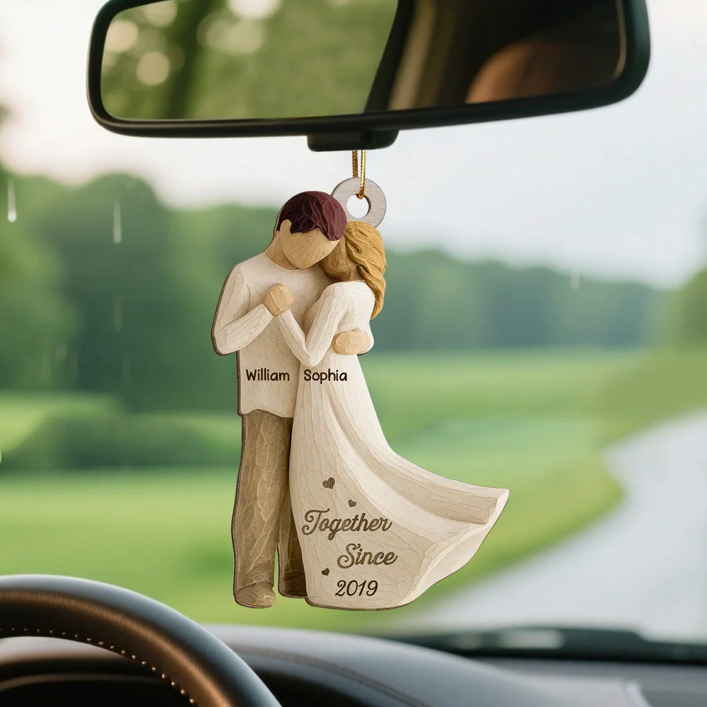 Romantic Wooden Ornament Personalized for a Couple, Sweet Hugging Design with Warm Neutrals, Unique Gift for Partner - Image 3