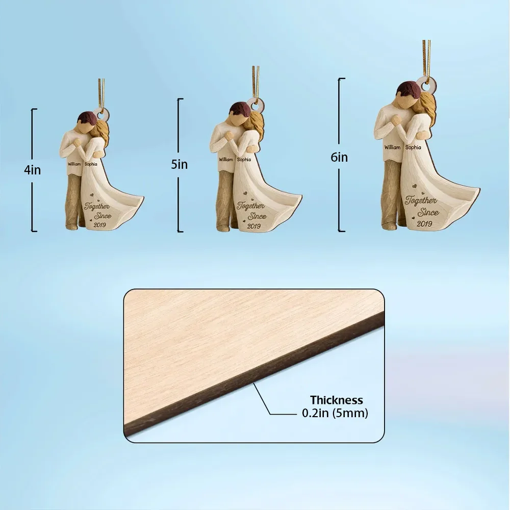 Romantic Wooden Ornament Personalized for a Couple, Sweet Hugging Design with Warm Neutrals, Unique Gift for Partner - Image 7