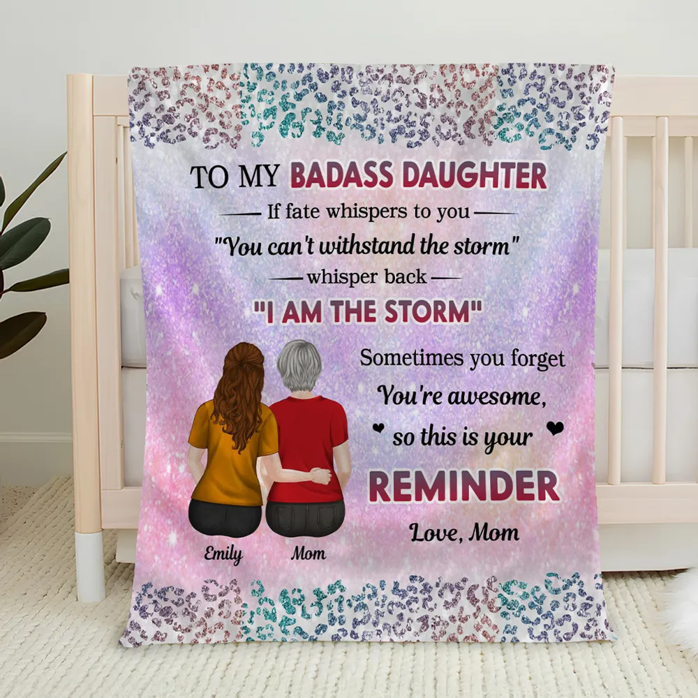 Custom Blanket Mom And Daughter Sitting Together Back View, 'I Am The Storm' Quote, Cozy Throw Gift For Daughter - Image 3
