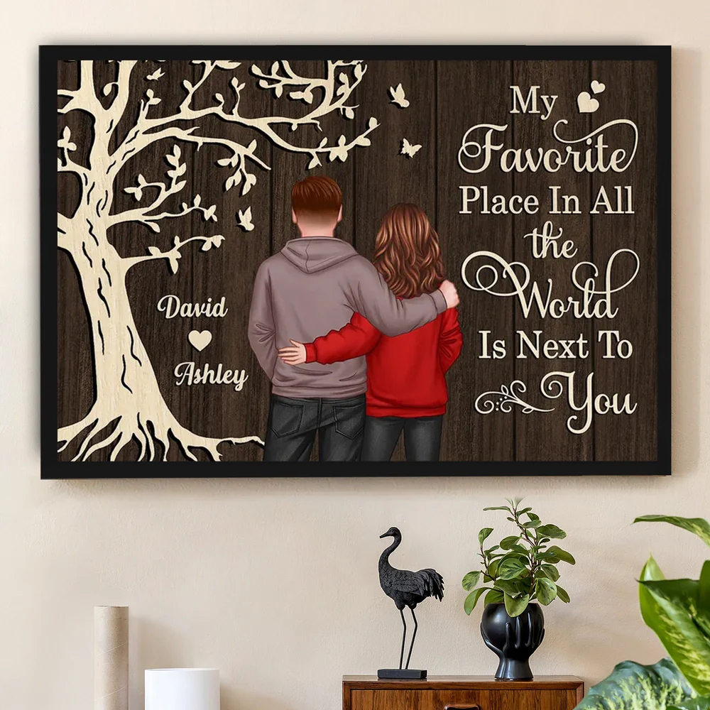 Romantic Personalized Poster Couple by Tree, My Favorite Place in All the World Wall Decor, Heartwarming Unique Gift for Couples