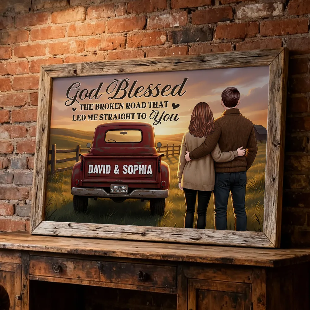 Personalized Couple Sunset Poster Country Truck Scene Romantic Wall Art Unique Gift for Husband or Wife - Image 4
