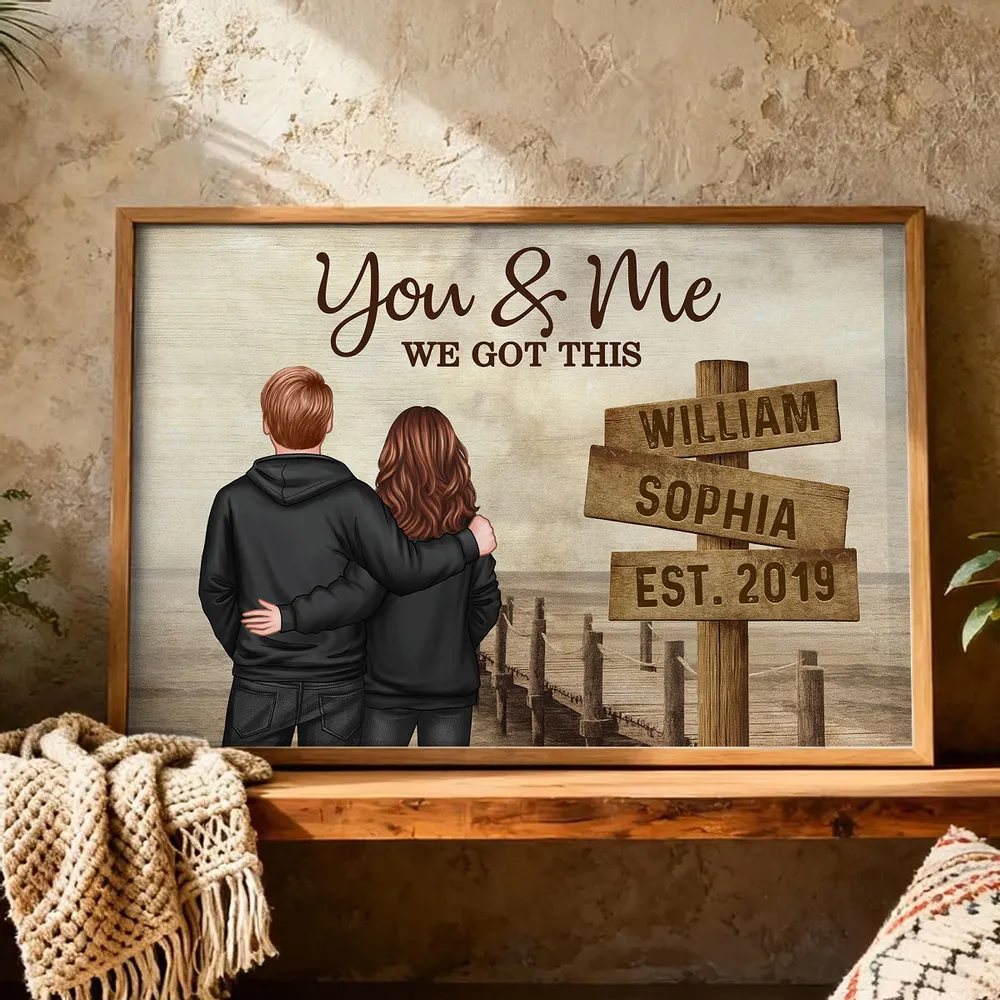 Custom Street Sign Couple Poster, Cozy Sunset Boardwalk Scene Wall Art, Thoughtful Gift For Husband Or Wife - Image 3