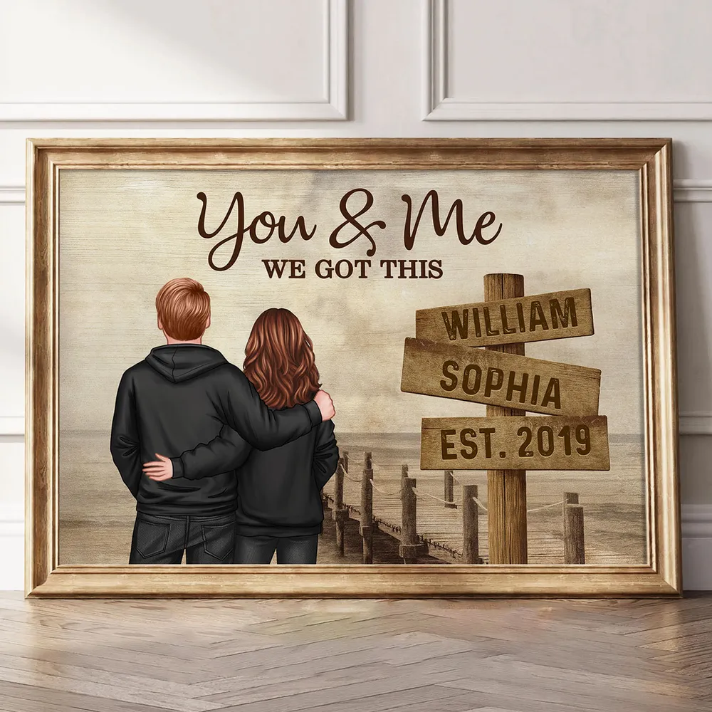 Custom Street Sign Couple Poster, Cozy Sunset Boardwalk Scene Wall Art, Thoughtful Gift For Husband Or Wife - Image 5