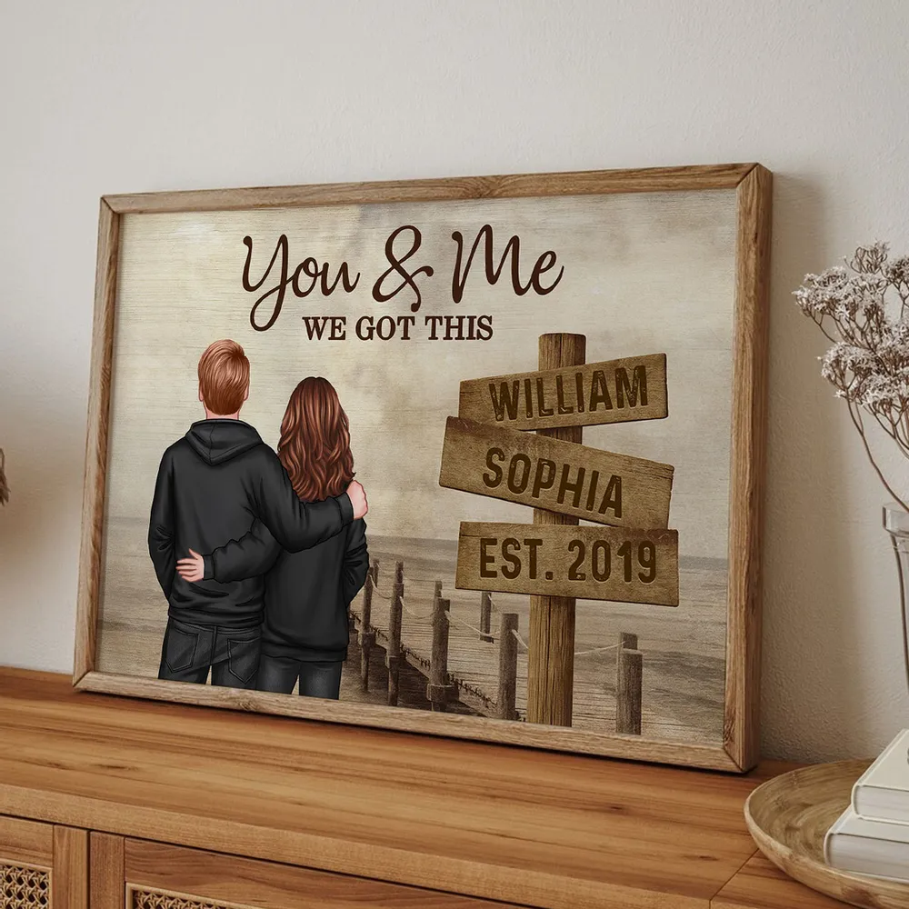 Custom Street Sign Couple Poster, Cozy Sunset Boardwalk Scene Wall Art, Thoughtful Gift For Husband Or Wife - Image 6