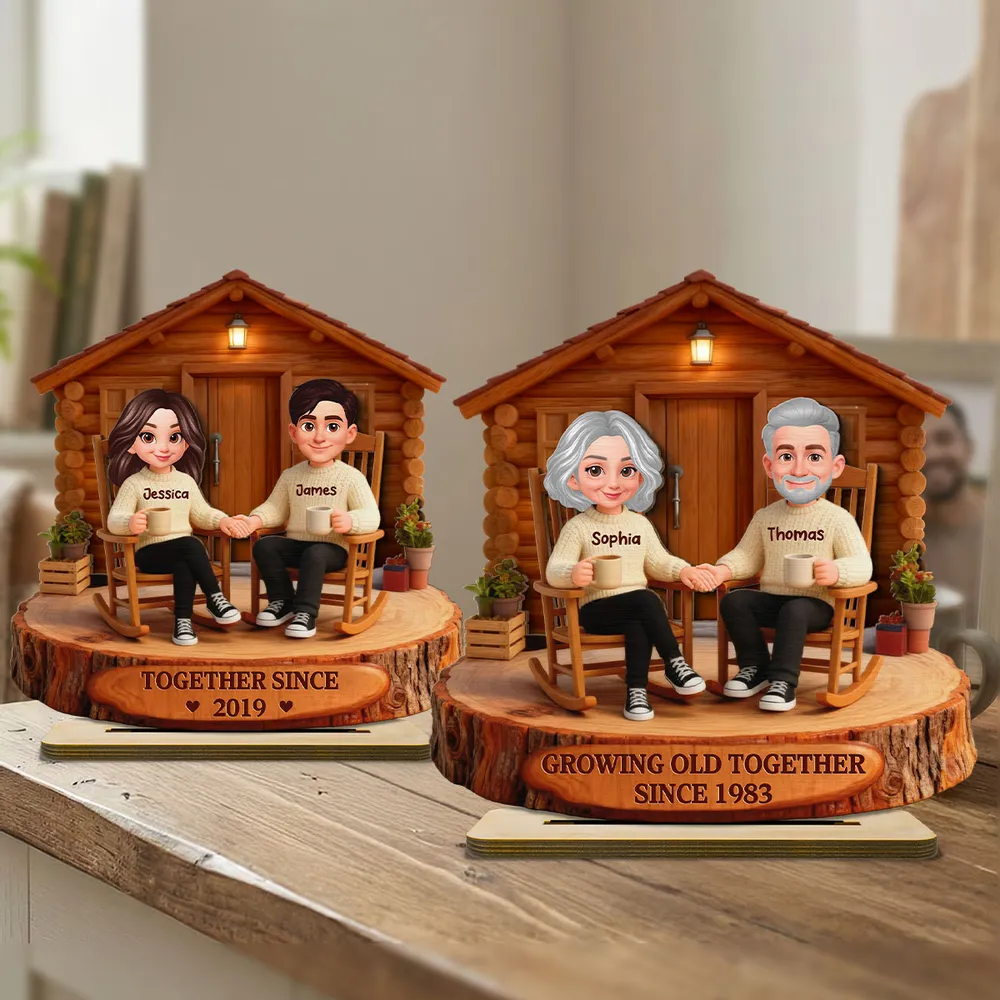 2-Layer Wooden Plaque Personalized Couple Cabin Scene Growing Old Together Style for Living Room Display Heartwarming Unique Gift - Image 2